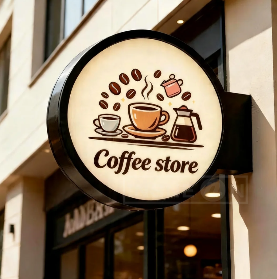 Coffee Equipment Logo - Double-Sided Outdoor Business Logo Custom LED