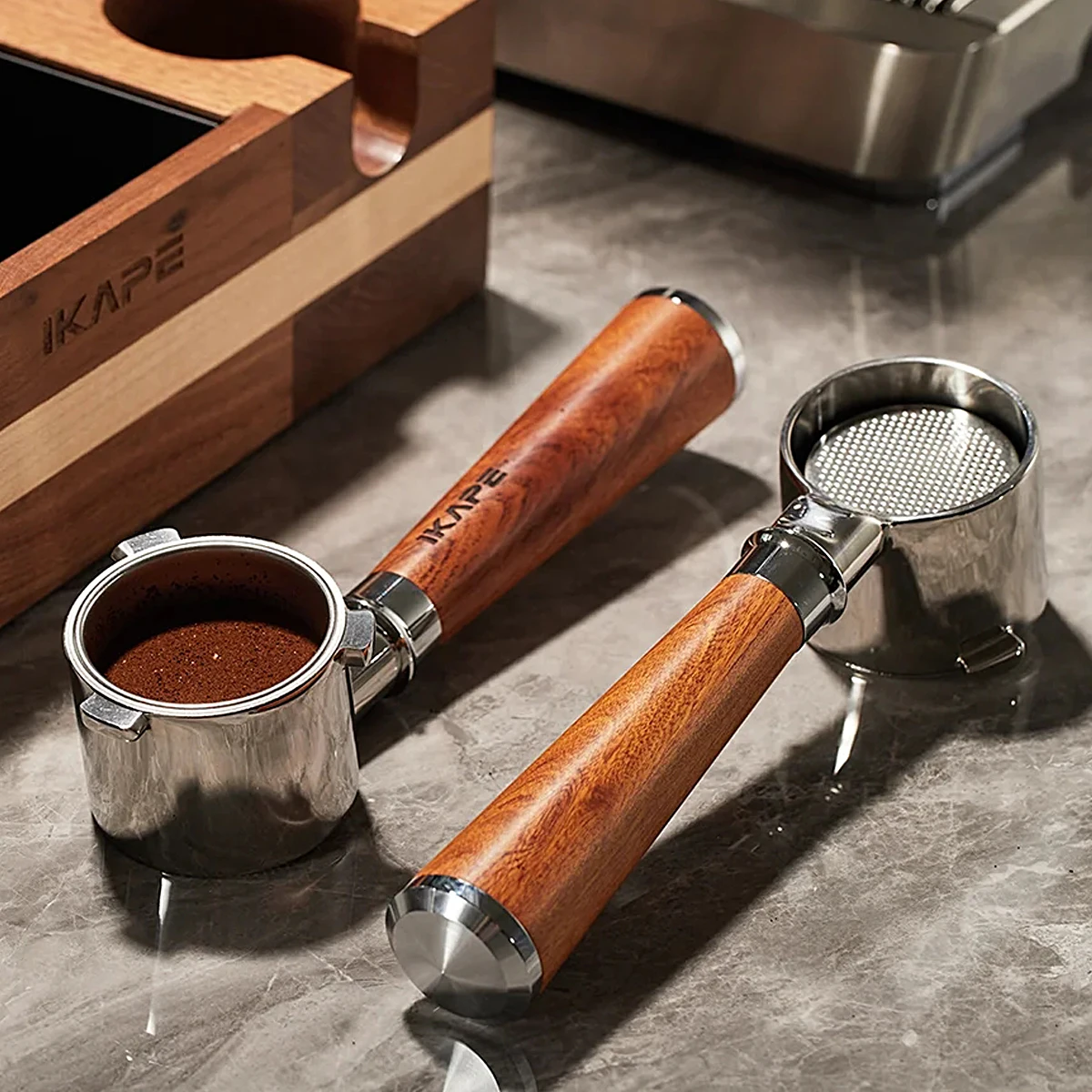 Portafilter 58Mm - IKAPE Bottomless Portafilter for Delonghi/Barsetto/Berivlle/Lamarzocco/Welhome/Flair58/ECM/Lelit/wega Wooden