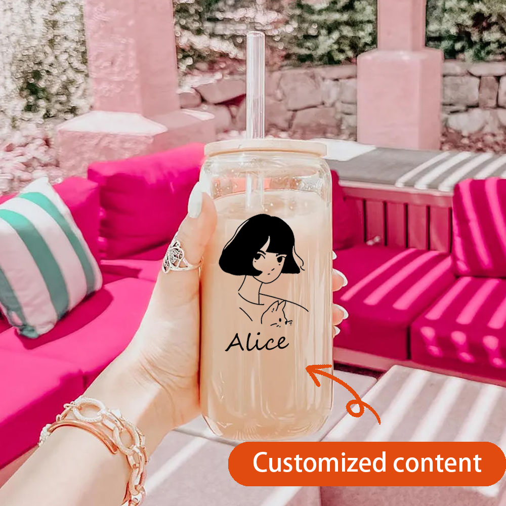 Coffee Equipment With Name - Customized cartoon glass cups, Valentine's Day