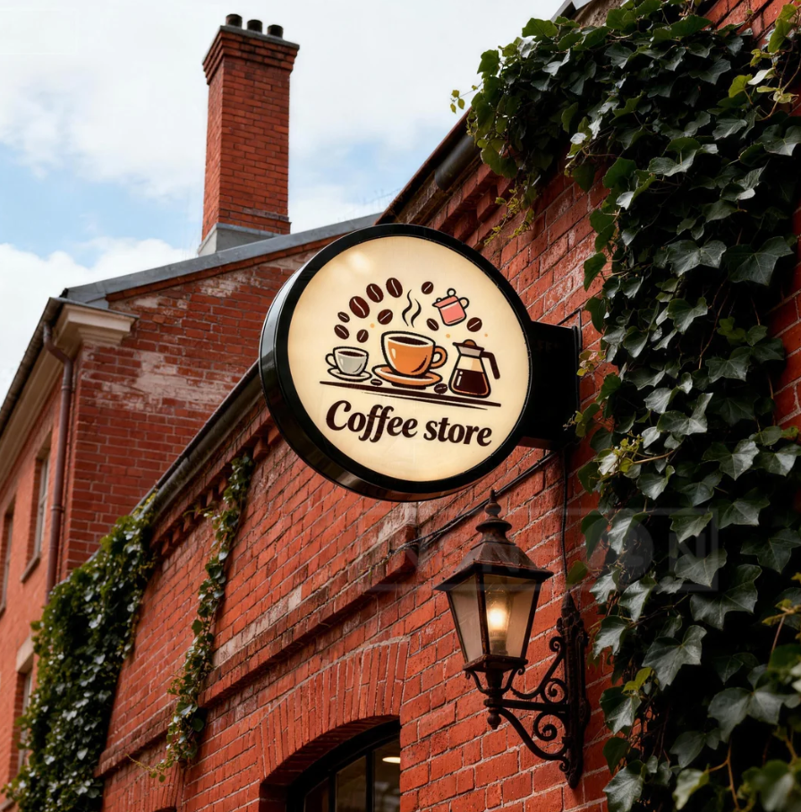 Double-Sided Outdoor Business  – Coffee Equipment Logo Bewertung und Preis